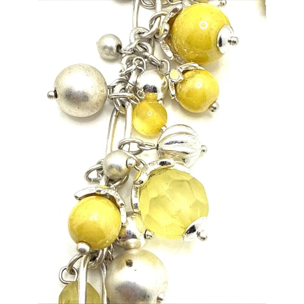 Yellow & Silver Bead Cha Cha Cluster Bib Necklace & Earrings Set Y2k Runway